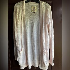 SO Lightweight Pink Cardigan Size Large 
Thread is overextended on shoulder